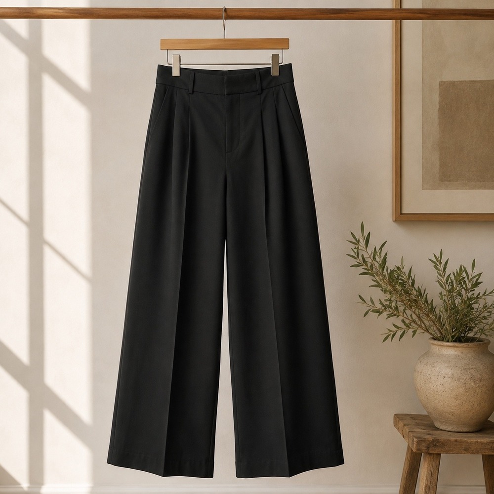 Madewell Black Pleated Wide Leg Trousers Petite 2P High Rise Minimalist Career